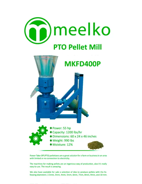 Imagen del producto relacionado Peletizadora PTO MKFD400P – 400 mm / Alta Producción Industrial en el Campo - La peletizadora PTO MKFD400P de Meelko con matriz de 400 mm es la solución más potente para productores rurales que requiere…