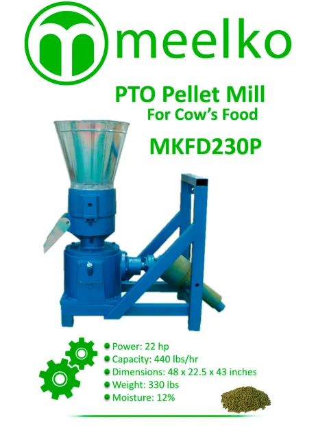 Imagen del producto relacionado Peletizadora PTO MKFD230P – 230 mm - La peletizadora PTO MKFD230P de Meelko utiliza una matriz de 230 mm y funciona conectada a la toma de fuerza del tractor par…