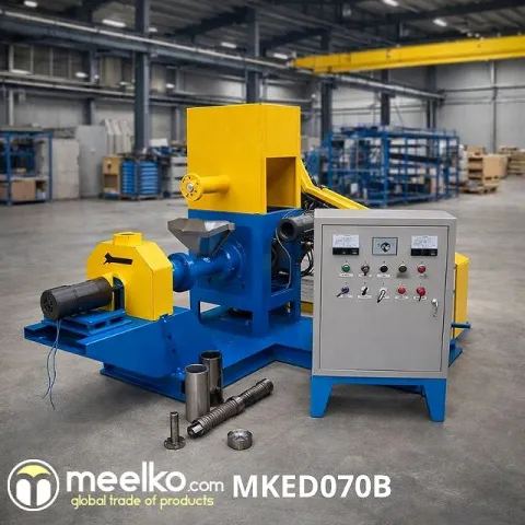 Imagen del producto relacionado Extrusora para pellets alimentacion perros 180-200kg/h 18.5kW - MKED070B - Extrusora para alimento de perros 180–200 kg/h con tornillo extrusor de 70 mm, control preciso de corte, matrices intercambi…