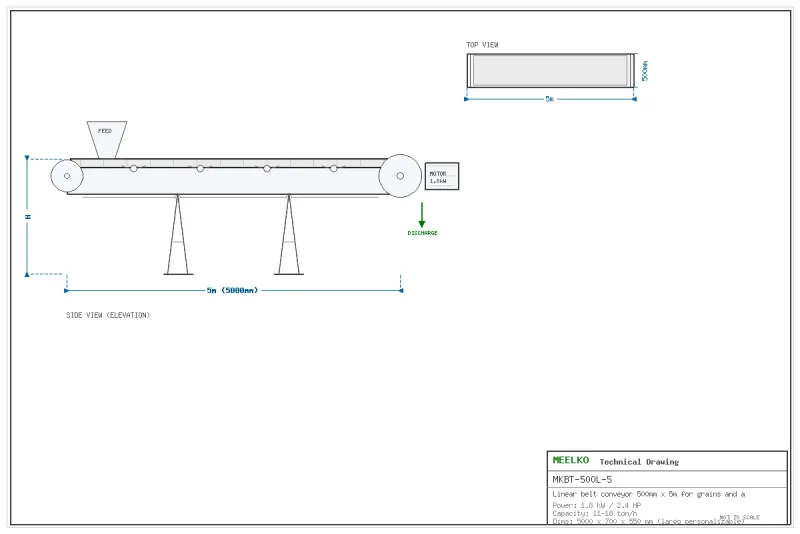 Imagen 2 del producto Banda lineal 500mm x 5m - Banda transportadora lineal MKBT-500L-5 de Meelko con ancho de 500mm y longitud de 5 metros, motor de 1.8kW y capacidad de 1…