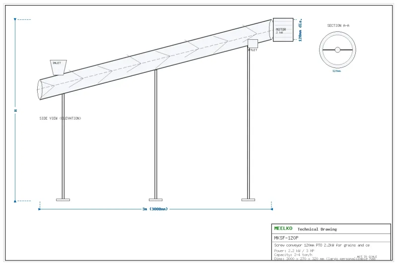 Imagen 2 del producto Sinfín 120mm PTO para granos y cereales - Sinfín transportador de 120mm con sistema PTO y demanda de 2.2 kW en la toma de fuerza para transporte de granos y cereales…