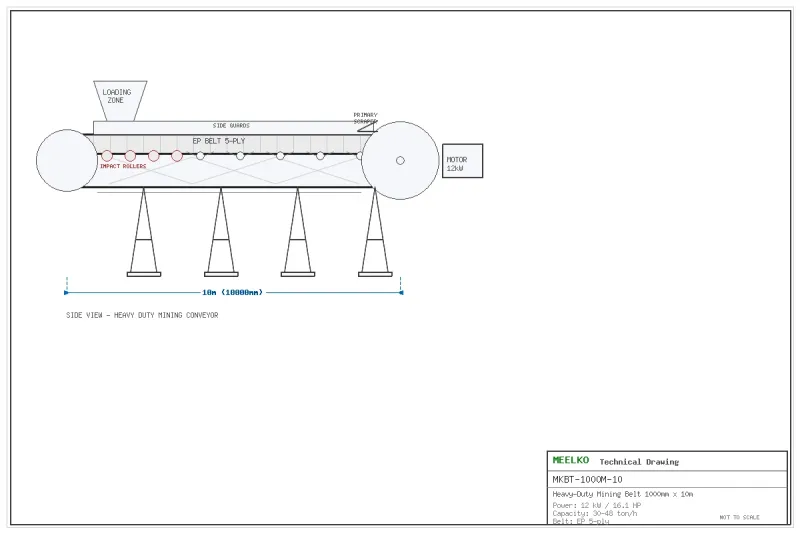 Imagen 2 del producto Banda reforzada 1000mm x 10m para minería - La banda transportadora heavy-duty MKBT-1000M-10 es un equipo reforzado de 1000mm de ancho x 10 metros para transporte de mi…
