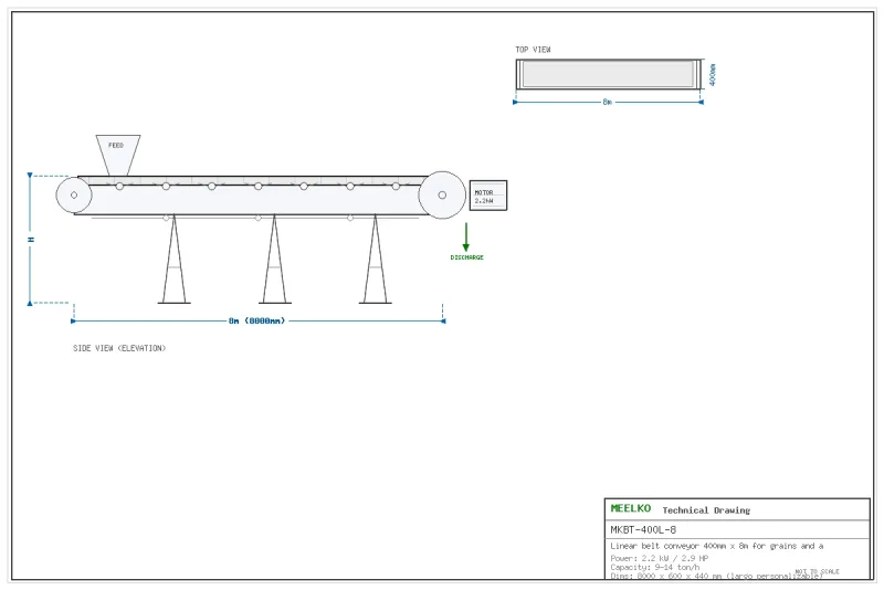 Imagen 2 del producto Banda lineal 400mm x 8m - Banda transportadora lineal MKBT-400L-8 de 400mm de ancho por 8 metros de largo para granos y materiales agroindustriales. C…