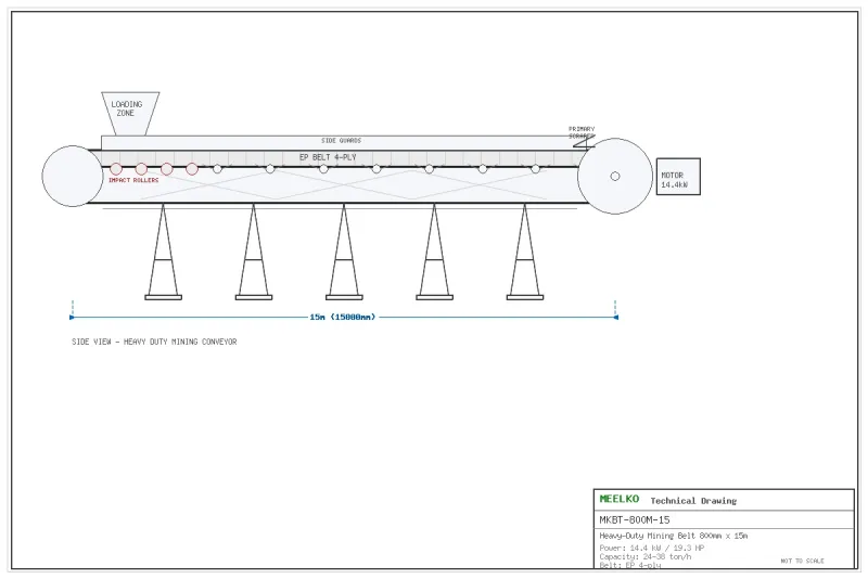 Imagen 2 del producto Banda reforzada 800mm x 15m para minería - La banda transportadora heavy-duty MKBT-800M-15 es un equipo reforzado de 800mm de ancho x 15 metros para transporte de mine…